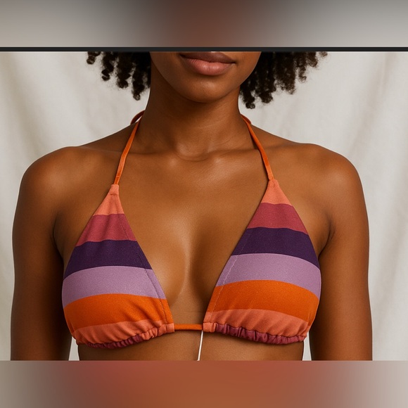 Gottex Purple Orange and Pink Striped Shimmer‎ Triangle Bikini Top Size 12 new - Picture 3 of 3